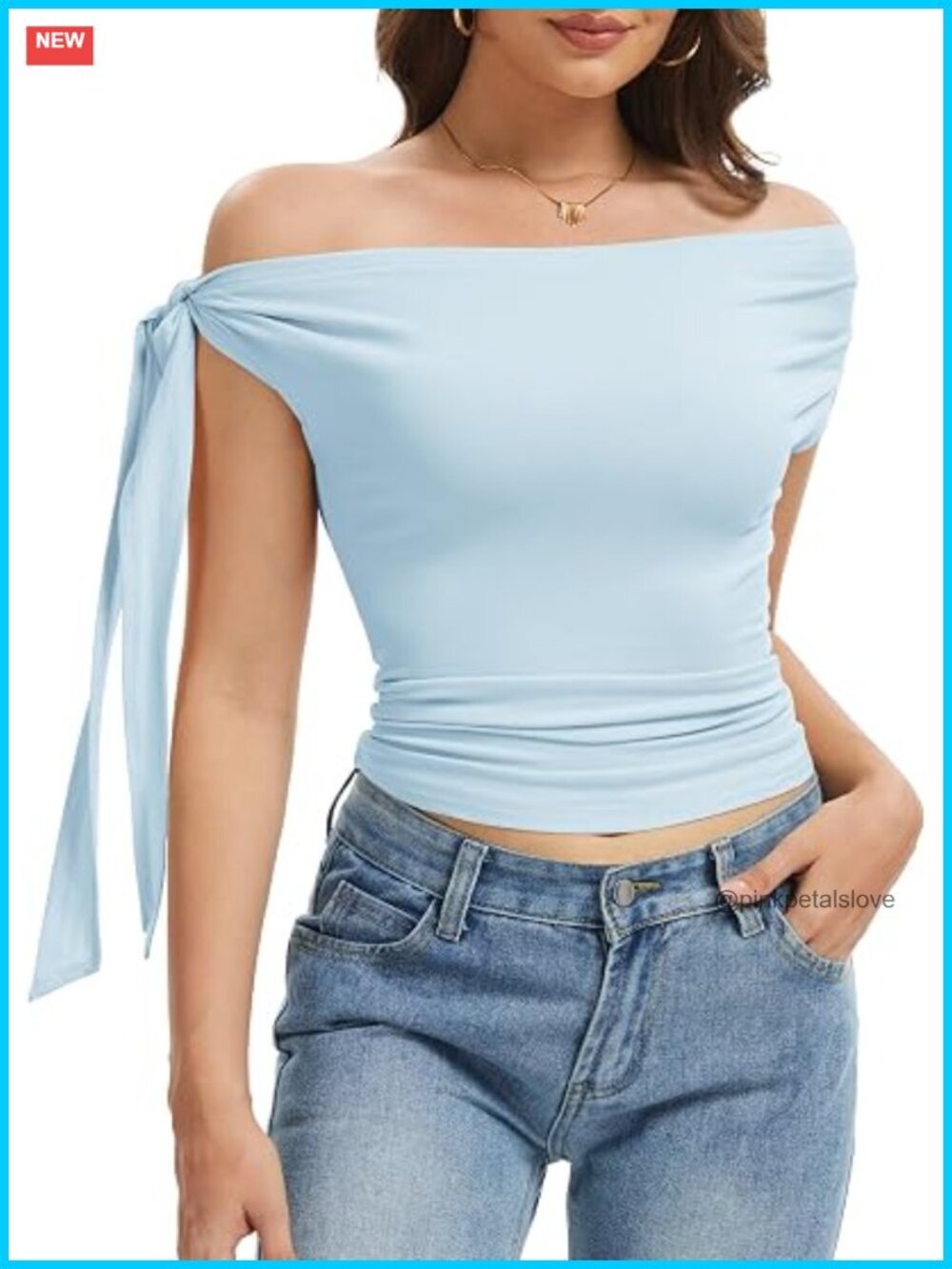 Off Shoulder Asymmetrical Crop Tank Top Slim Y2K Ruched One Tie Shoulder